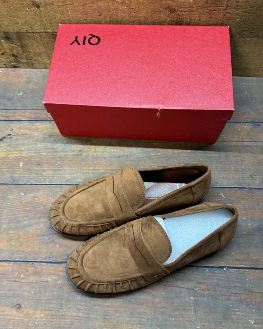 QiY Work Flats Shoes Size 8 Suede Brown Penny Loafers Moccasins